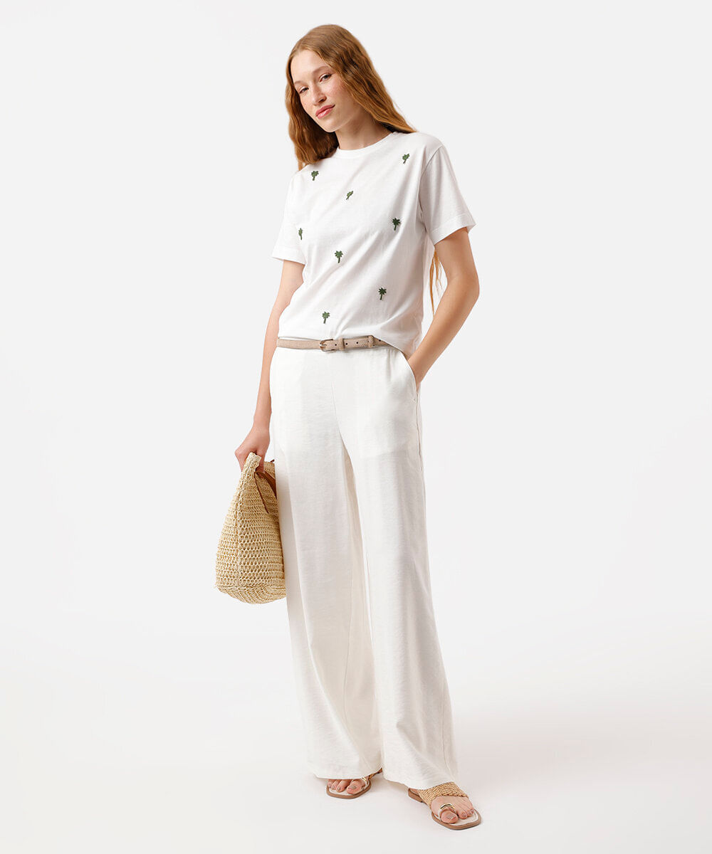 camiseta feminina de algodão bordada off white