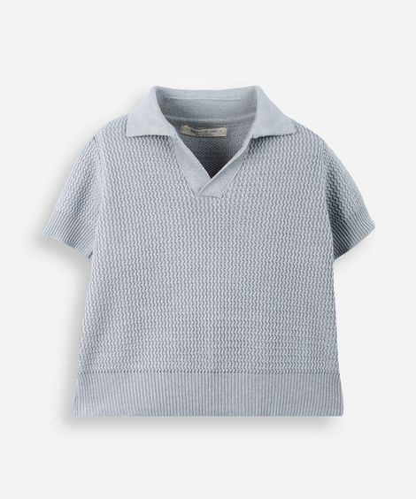 polo infantil de tricô texturizado azul