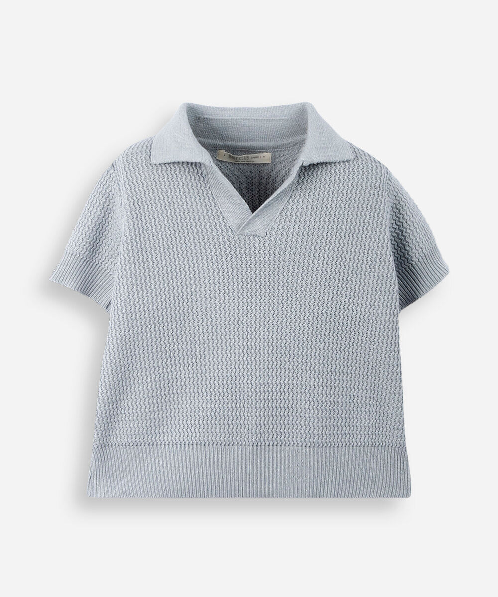 polo infantil de tricô texturizado azul