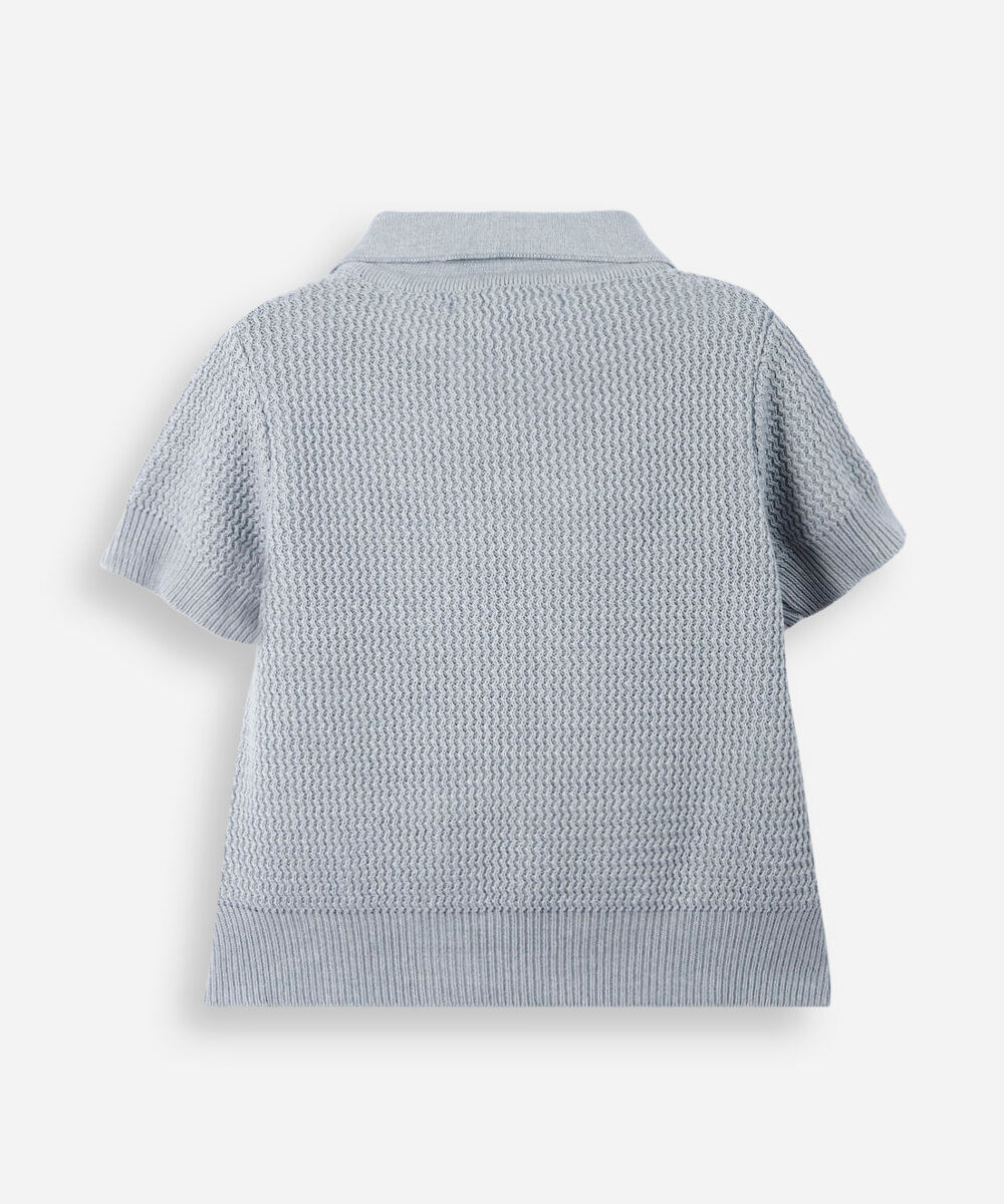 polo infantil de tricô texturizado azul