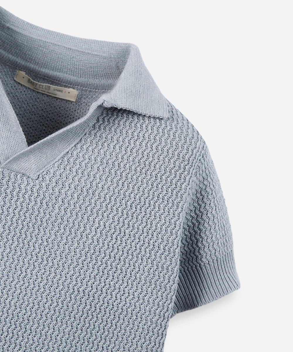 polo infantil de tricô texturizado azul