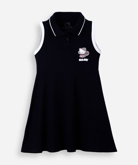 vestido infantil polo de algodão hello kitty azul