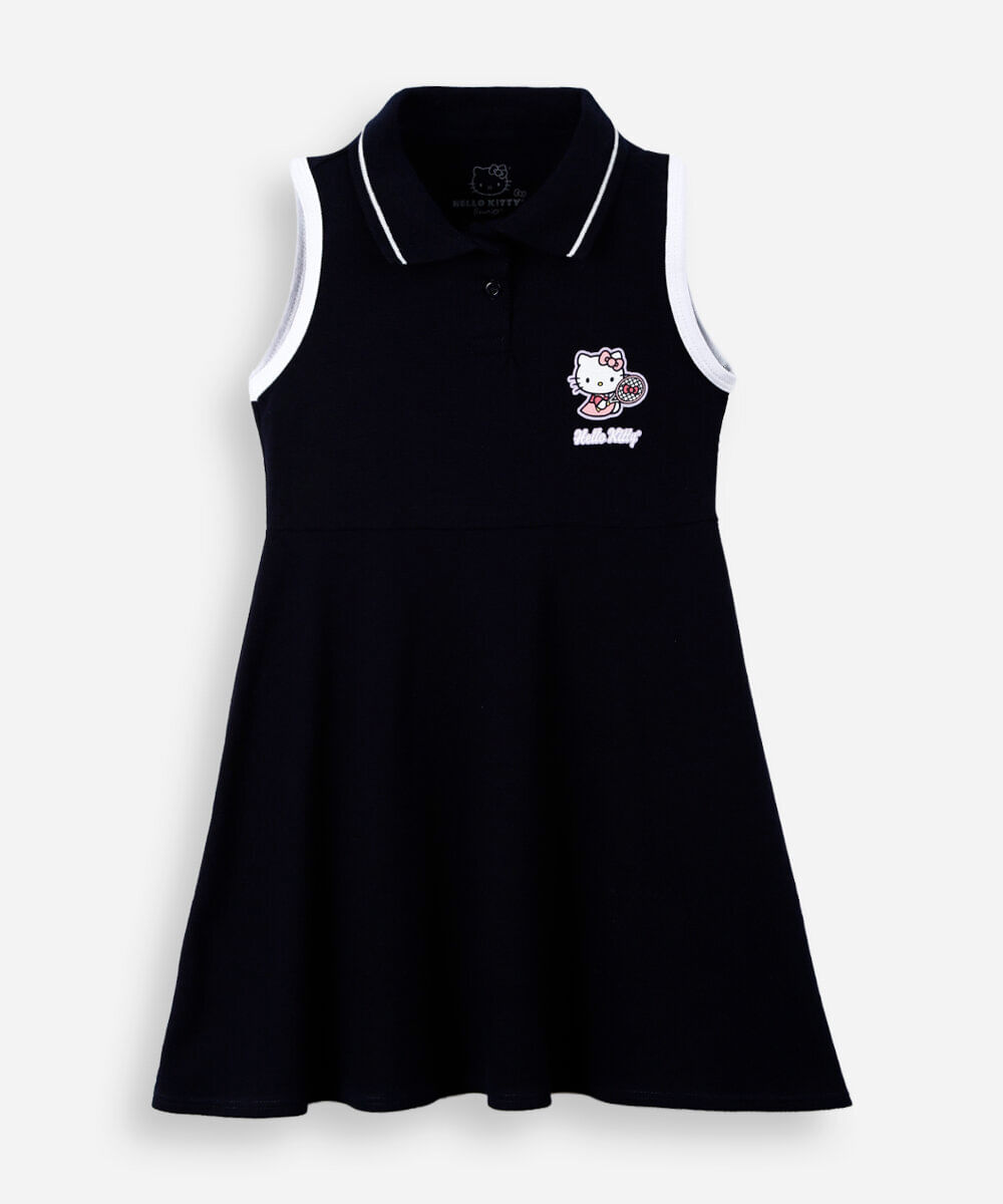 vestido infantil polo de algodão hello kitty azul
