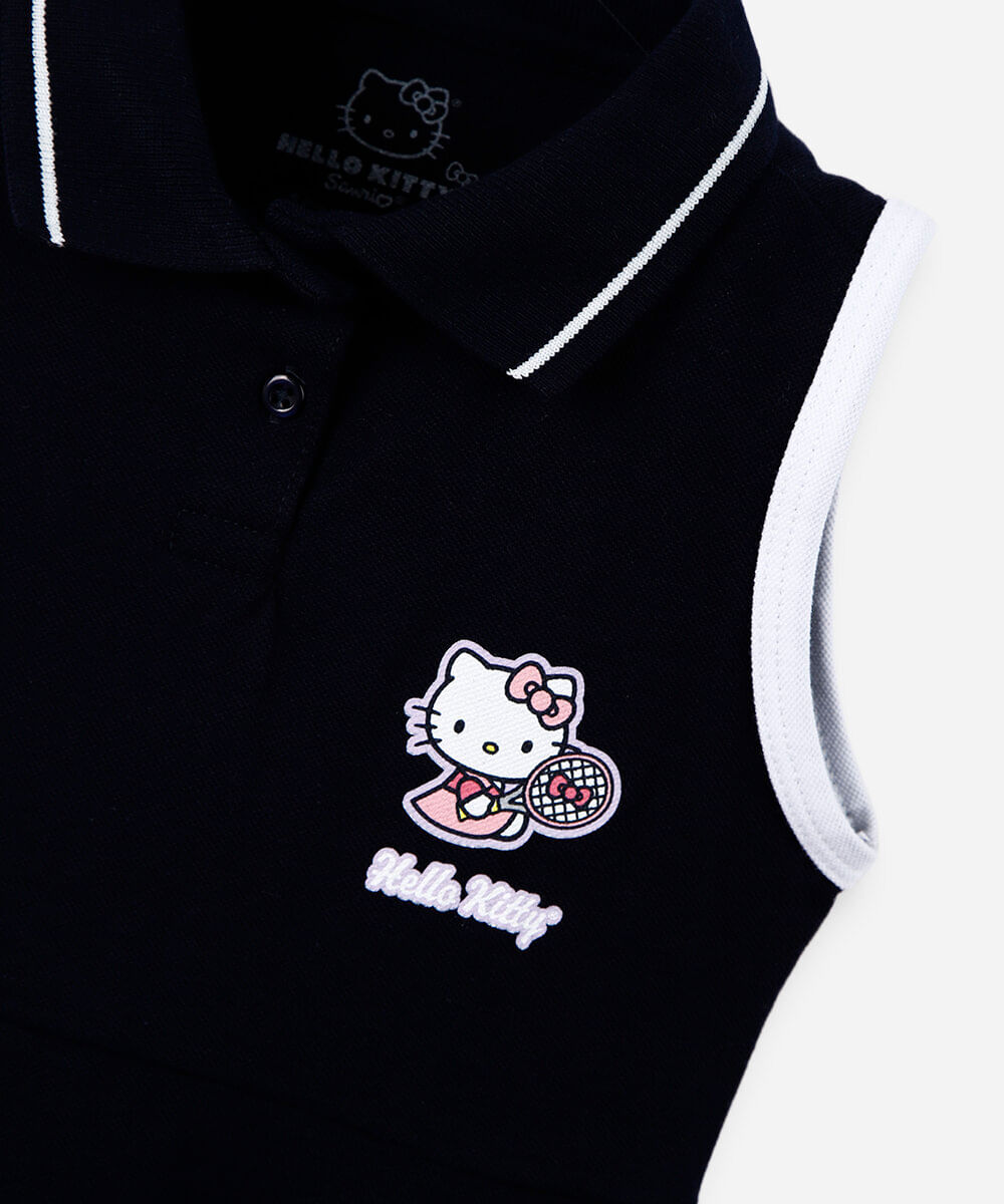 vestido infantil polo de algodão hello kitty azul