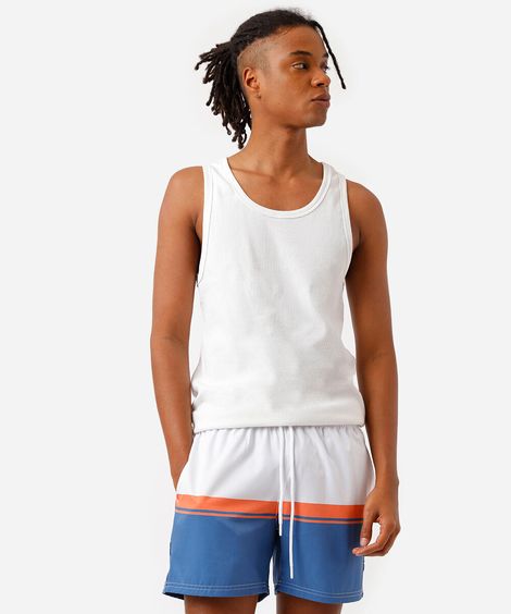 short masculino cós elástico listrado azul
