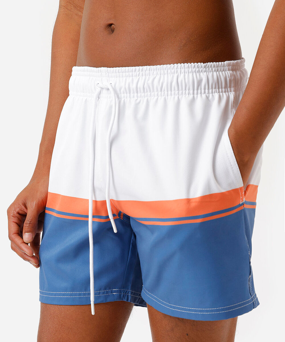 short masculino cós elástico listrado azul
