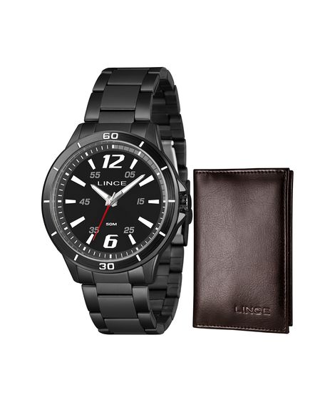 kit relógio masculino lince analógico mrnm052l46 kaegp2px preto