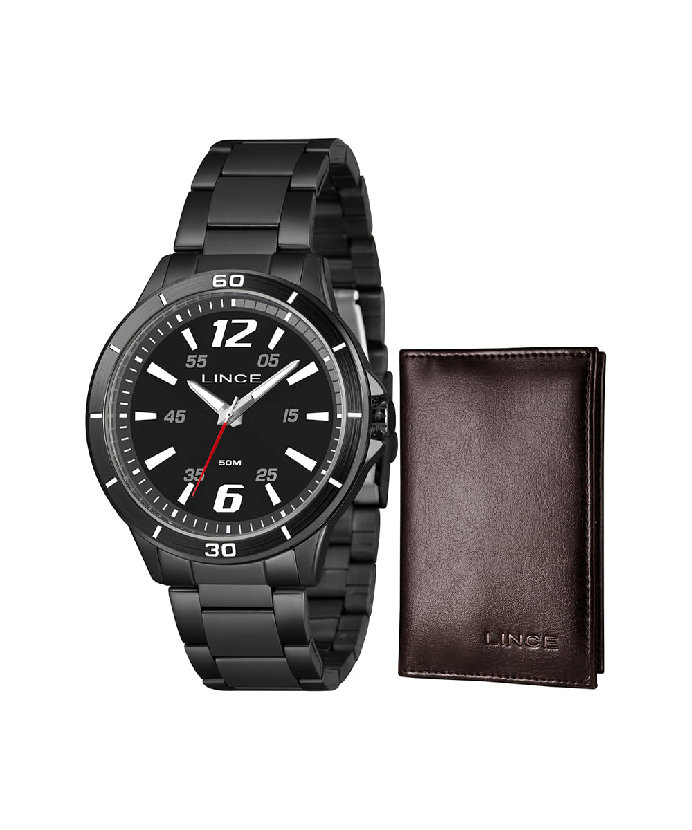 kit relógio masculino lince analógico mrnm052l46 kaegp2px preto