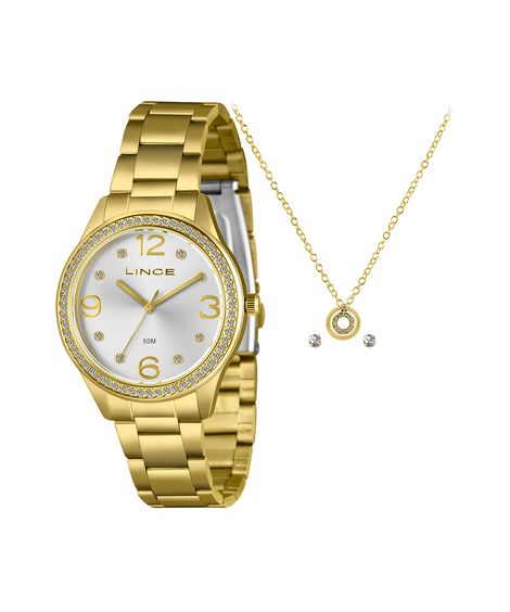kit relógio feminino lince analógico lrgj172l38 kaahs2kx dourado