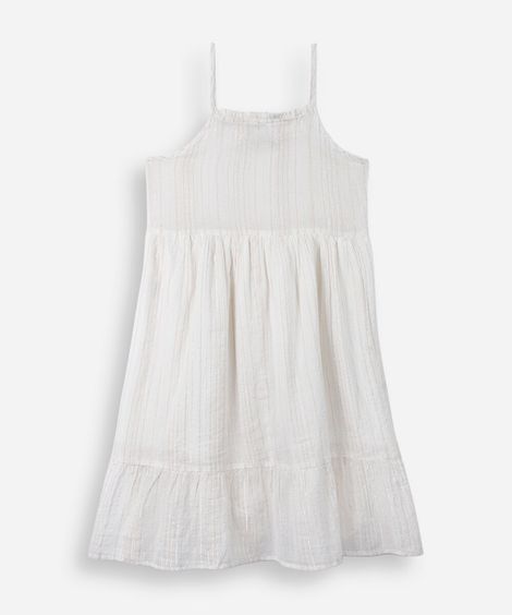 vestido curto juvenil de algodão texturizado com lurex off white