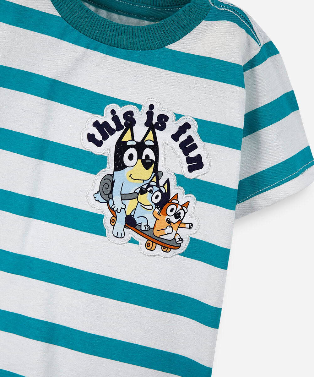camiseta infantil de algodão listrada bluey verde