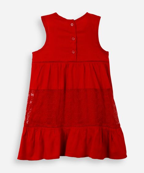 vestido evasê infantil de viscose com bordados vermelho