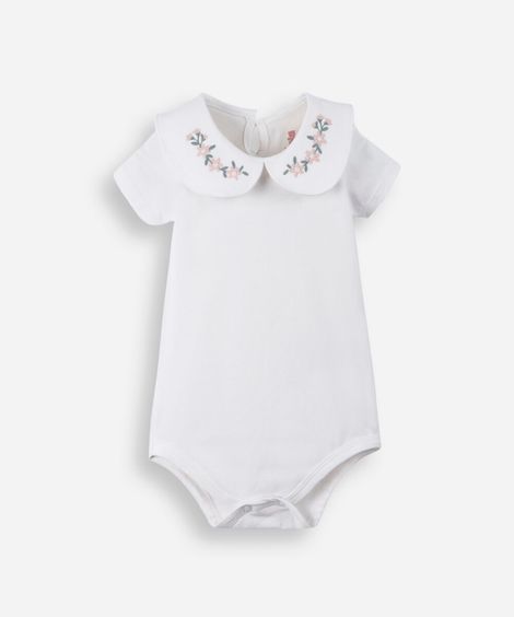 body infantil de algodão com gola boneca off white
