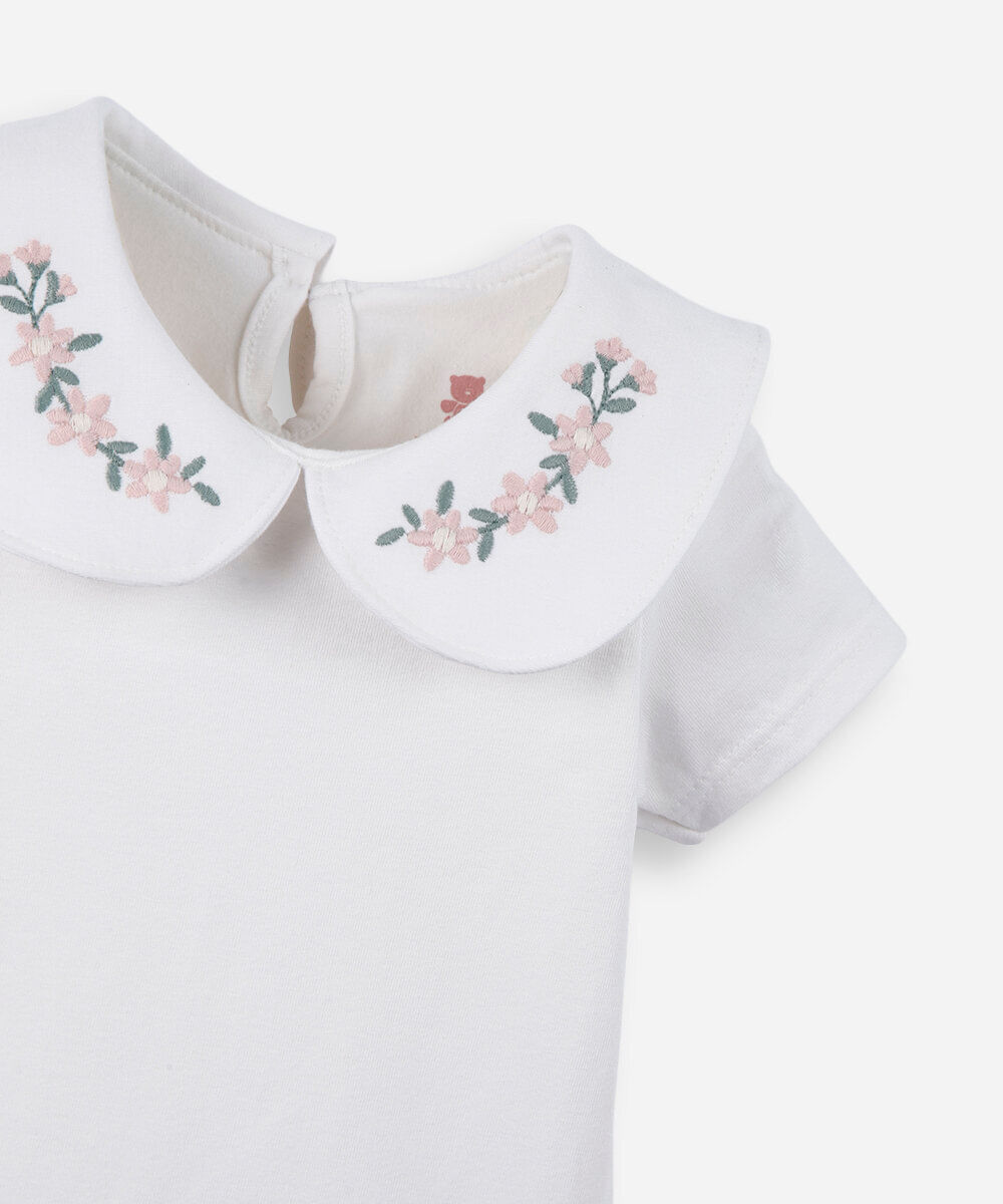 body infantil de algodão com gola boneca off white