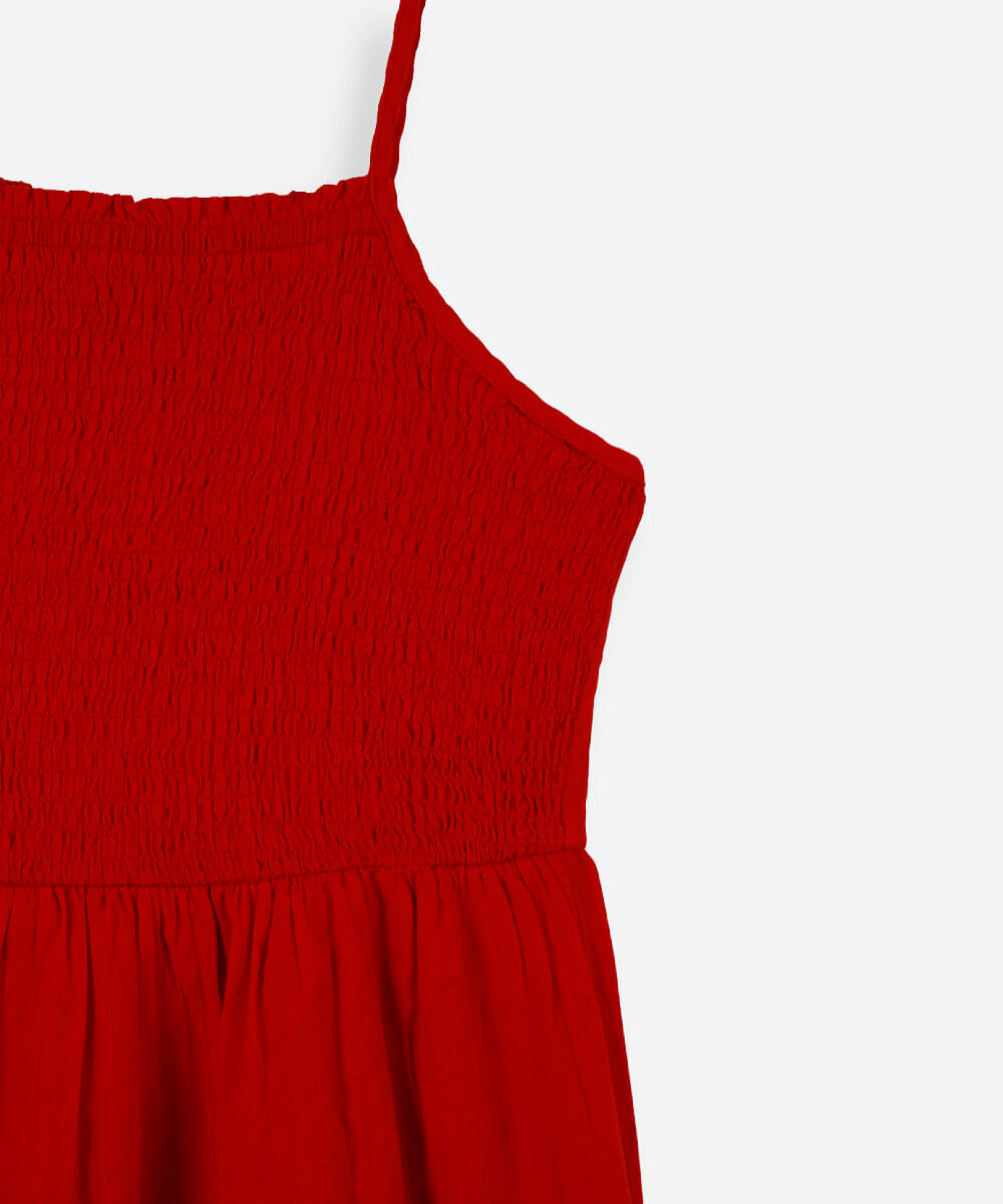 vestido curto juvenil de algodão texturizado lastex vermelho