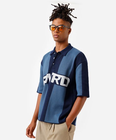 polo box fit masculina de tricot listrada azul