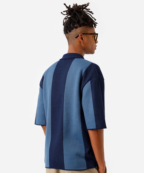 polo box fit masculina de tricot listrada azul