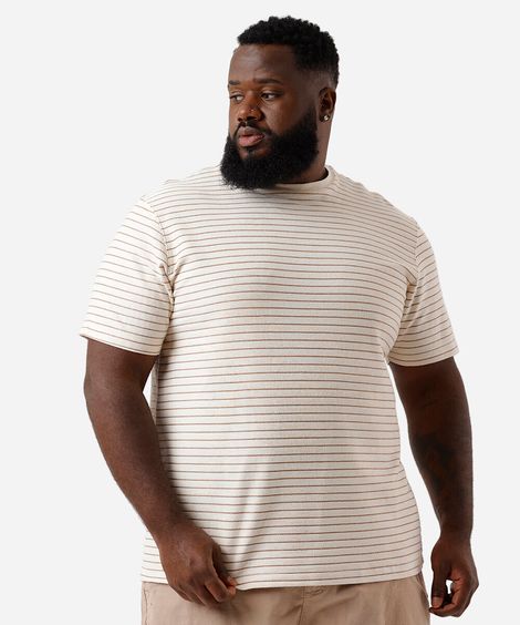 camiseta masculina comfort listrada plus size bege