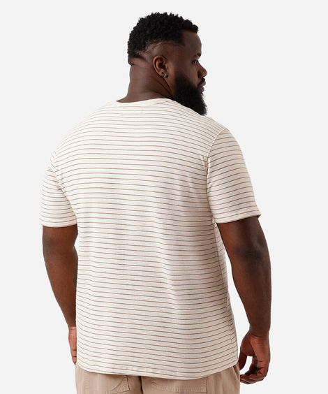 camiseta masculina comfort listrada plus size bege