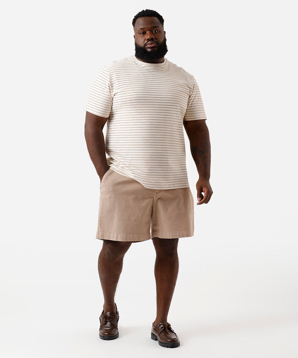 camiseta masculina comfort listrada plus size bege