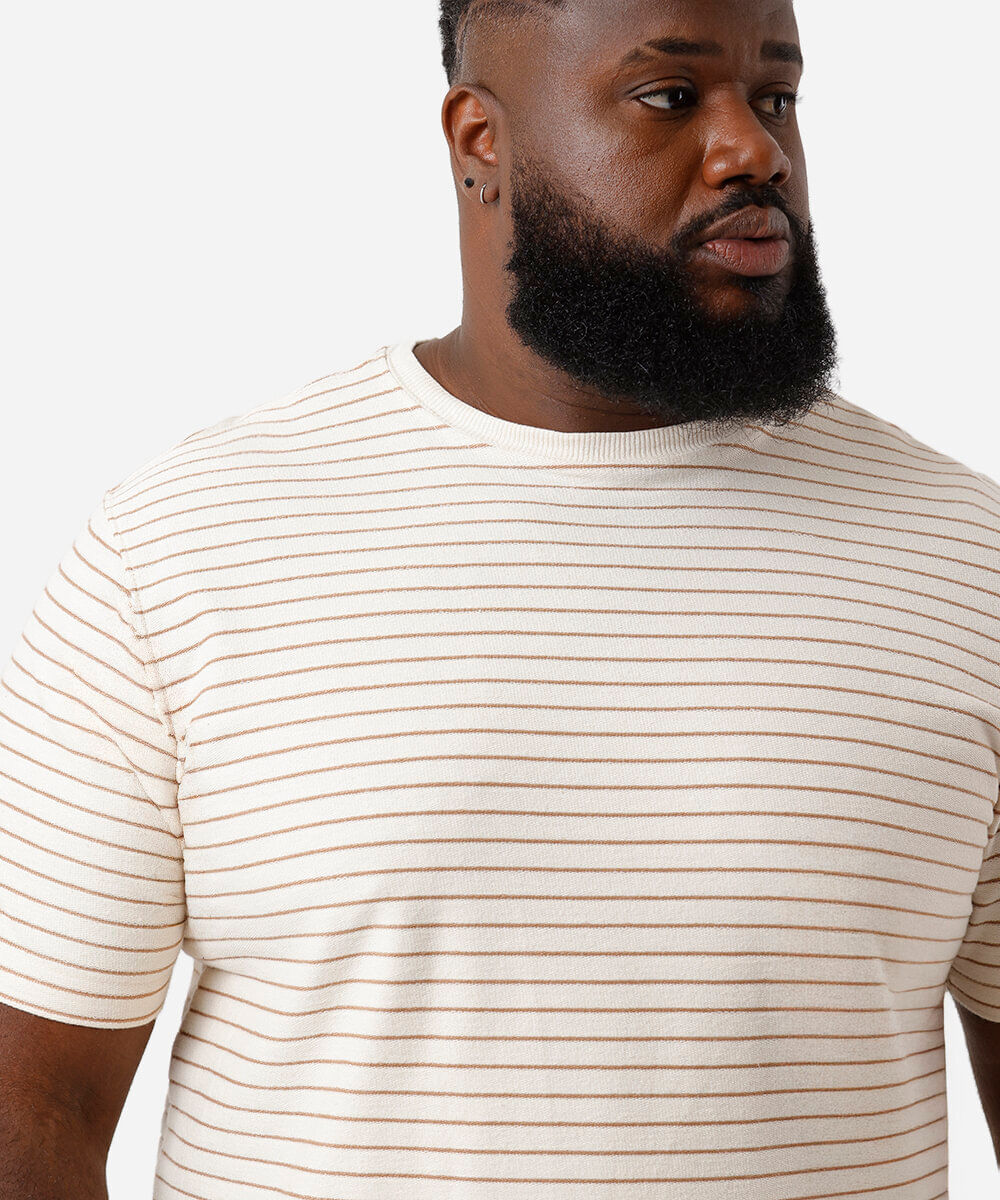 camiseta masculina comfort listrada plus size bege