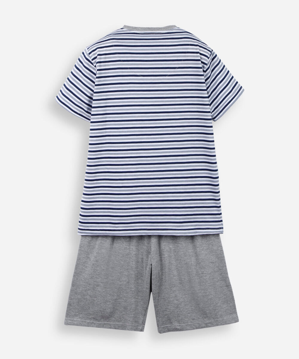 pijama infantil de algodão listrado cinza