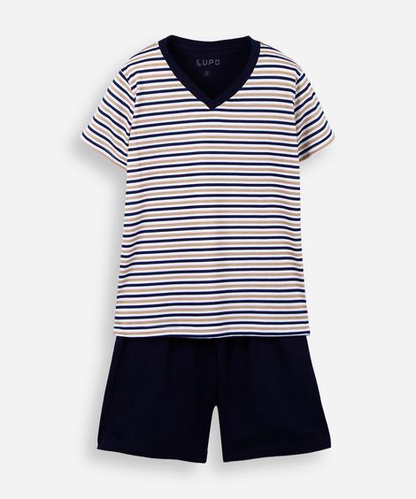 pijama infantil de algodão listrado azul