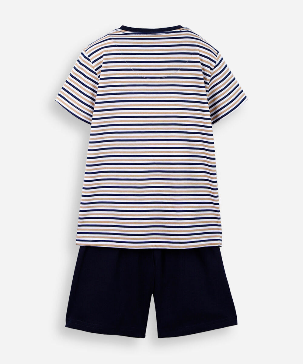pijama infantil de algodão listrado azul