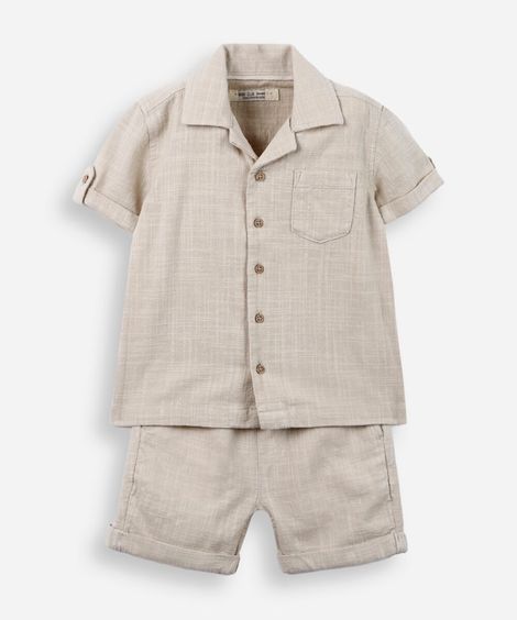 conjunto de algodão infantil curto texturizado bege