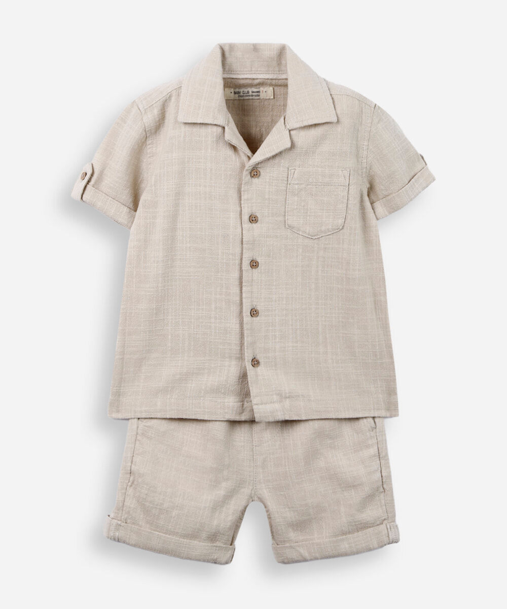 conjunto de algodão infantil curto texturizado bege