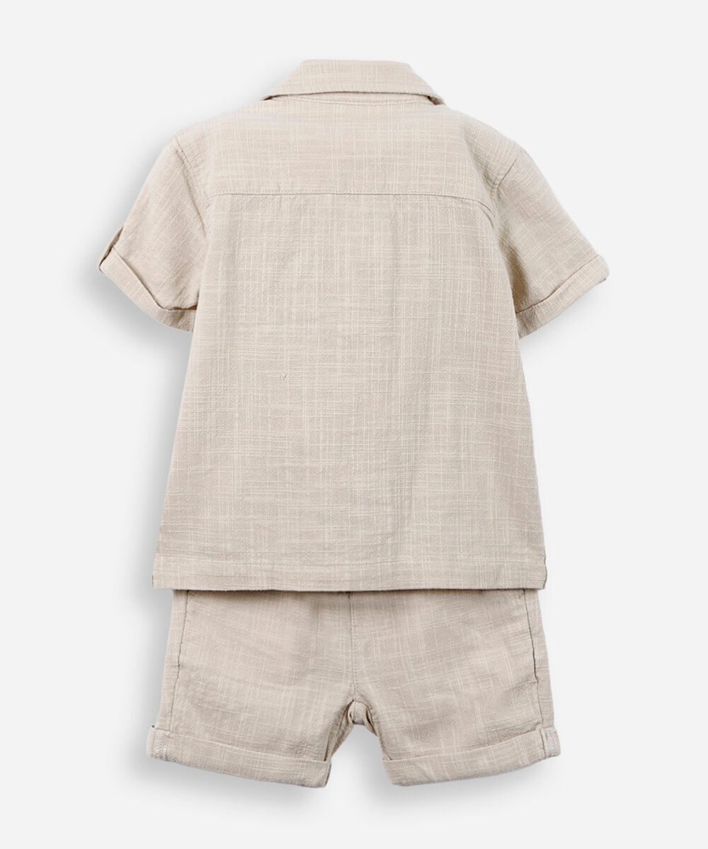 conjunto de algodão infantil curto texturizado bege