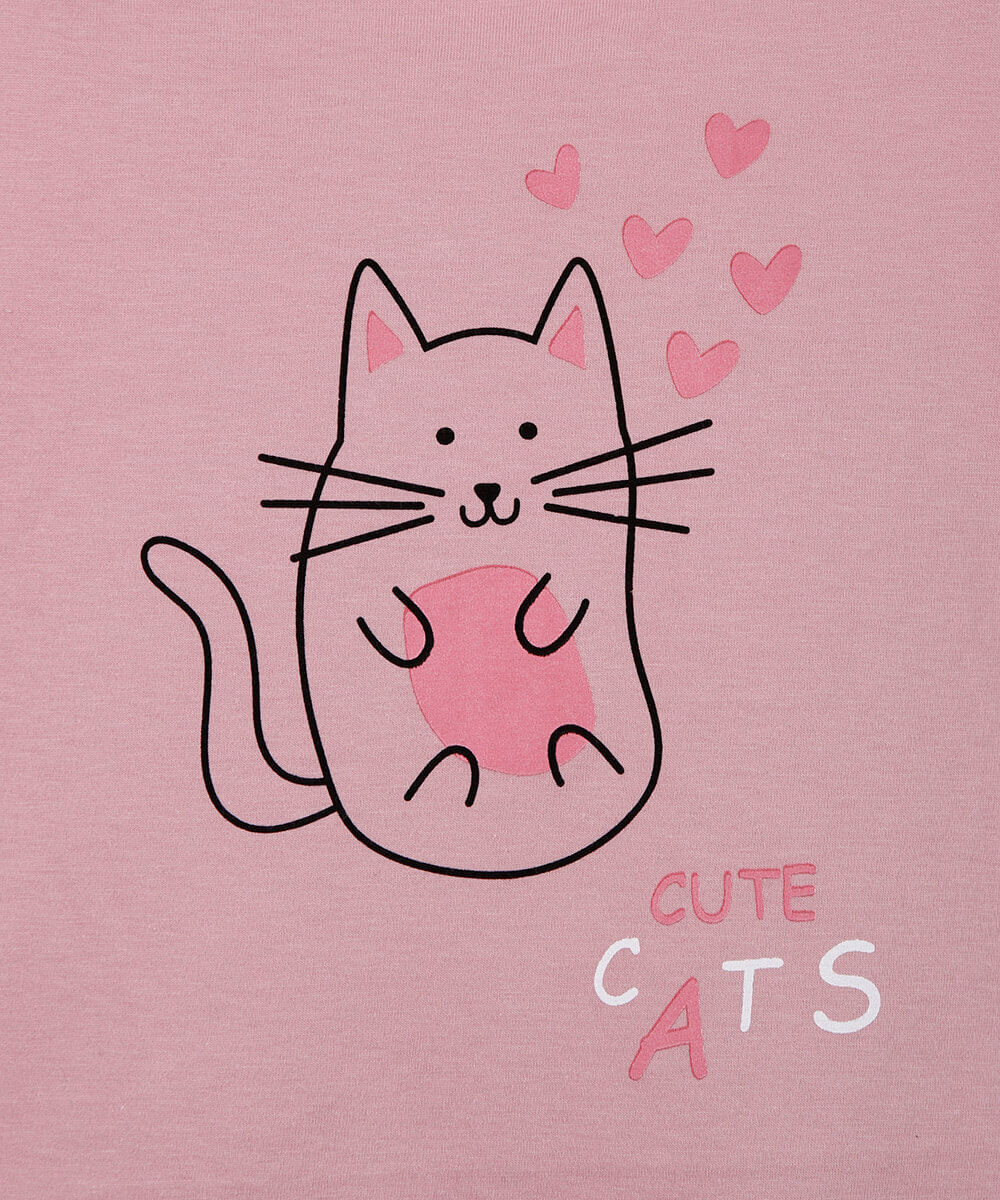 pijama infantil de algodão com estampa de gatos lupo rosa