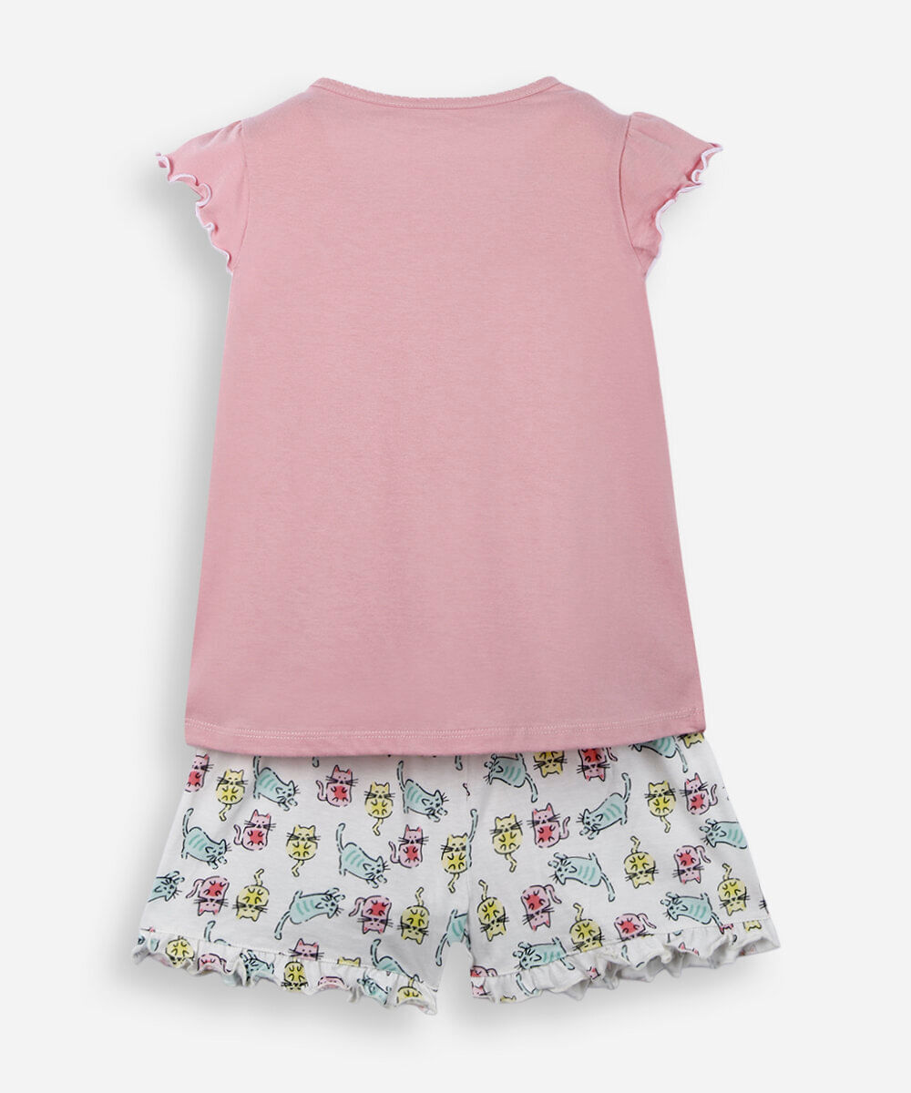 pijama infantil de algodão com estampa de gatos lupo rosa