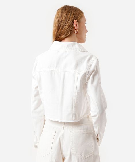 jaqueta cropped feminina de sarja off white