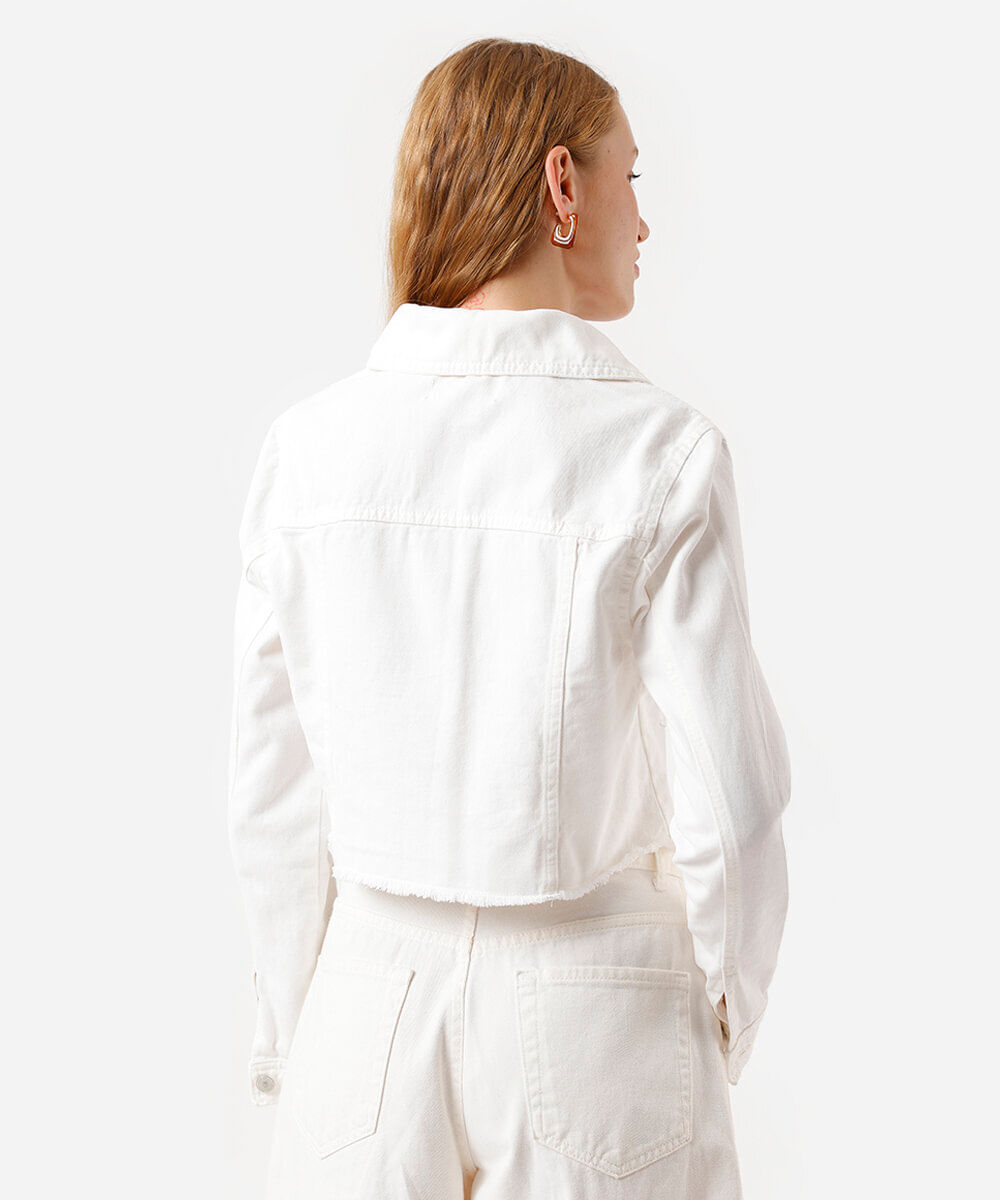 jaqueta cropped feminina de sarja off white