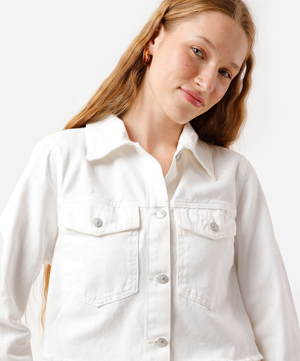 jaqueta cropped feminina de sarja off white