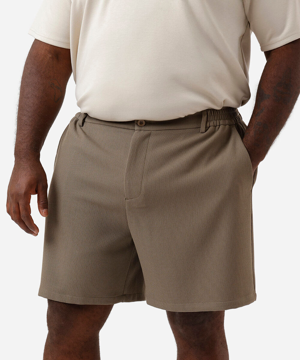 bermuda de alfaiataria masculina cós elástico texturizada plus size verde