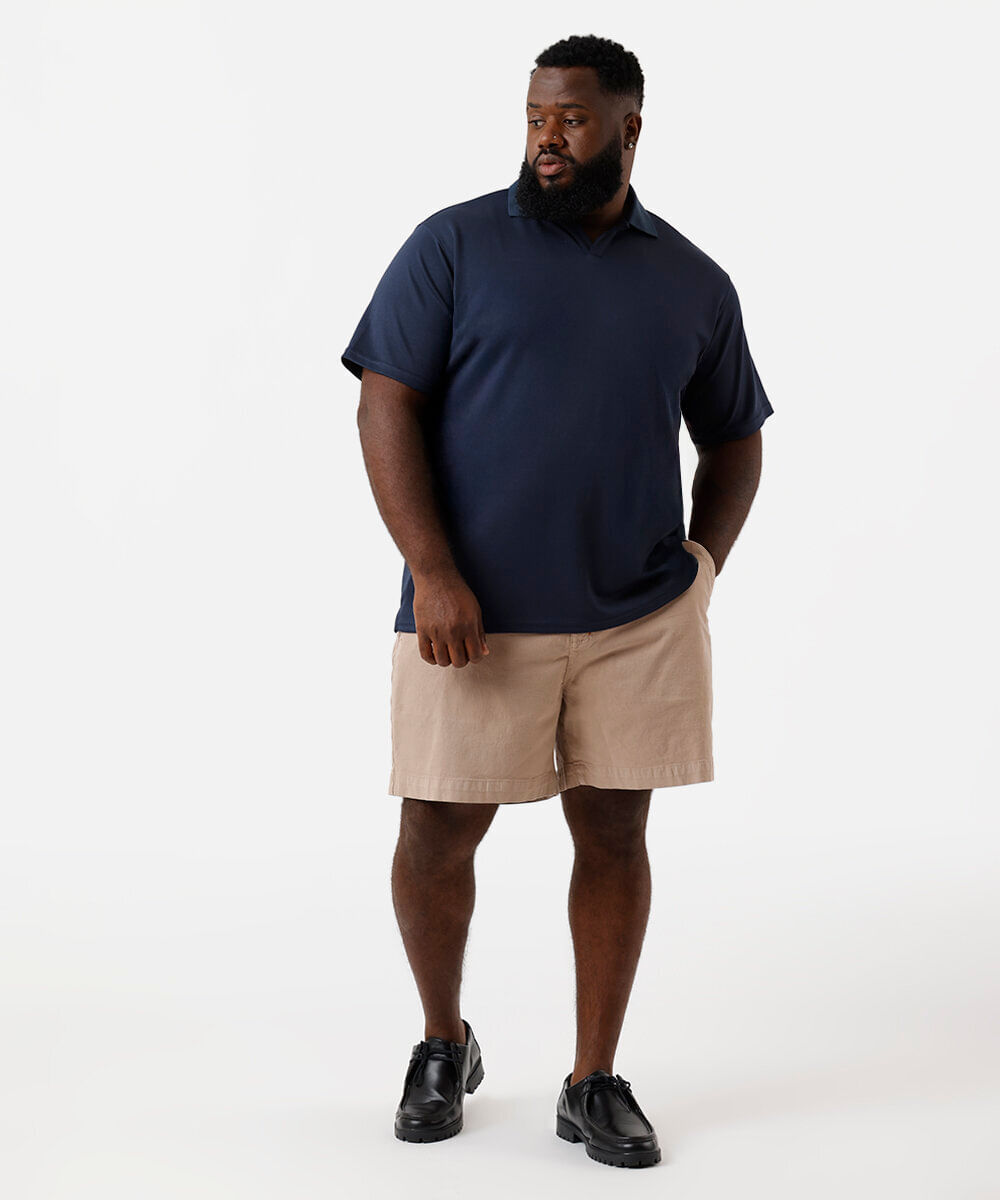 polo masculina com viscose gola v plus size azul