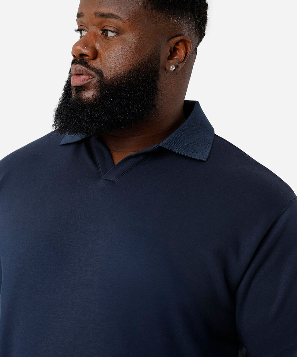 polo masculina com viscose gola v plus size azul