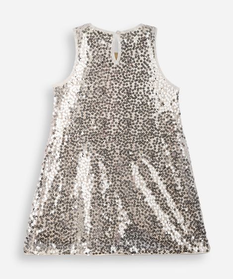 vestido evasê infantil de paetê dourado