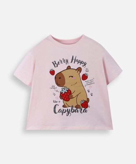 camiseta infantil de algodão capivara rosa