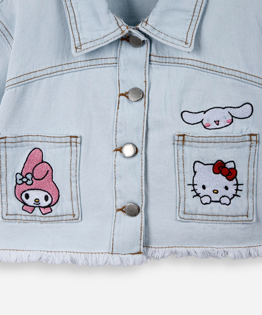 camisa infantil jeans bordado hello kitty azul