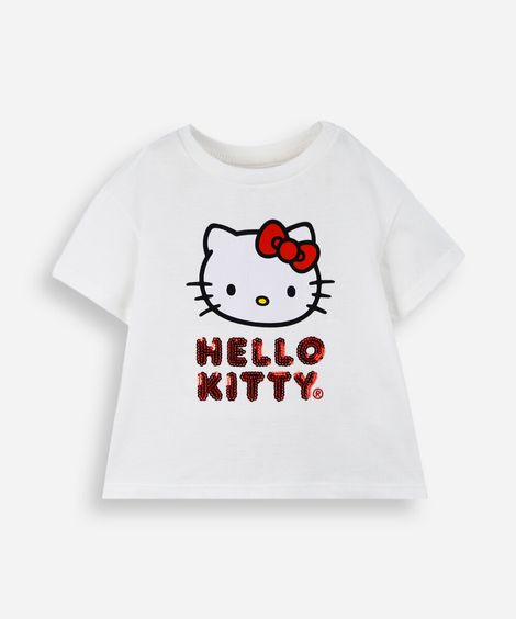 blusa infantil de algodão com paetês hello kitty off white