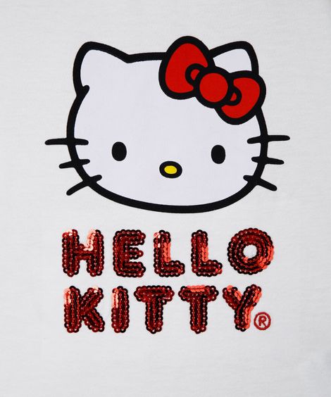 blusa infantil de algodão com paetês hello kitty off white