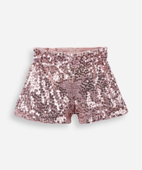 short clochard infantil de paetê rosa