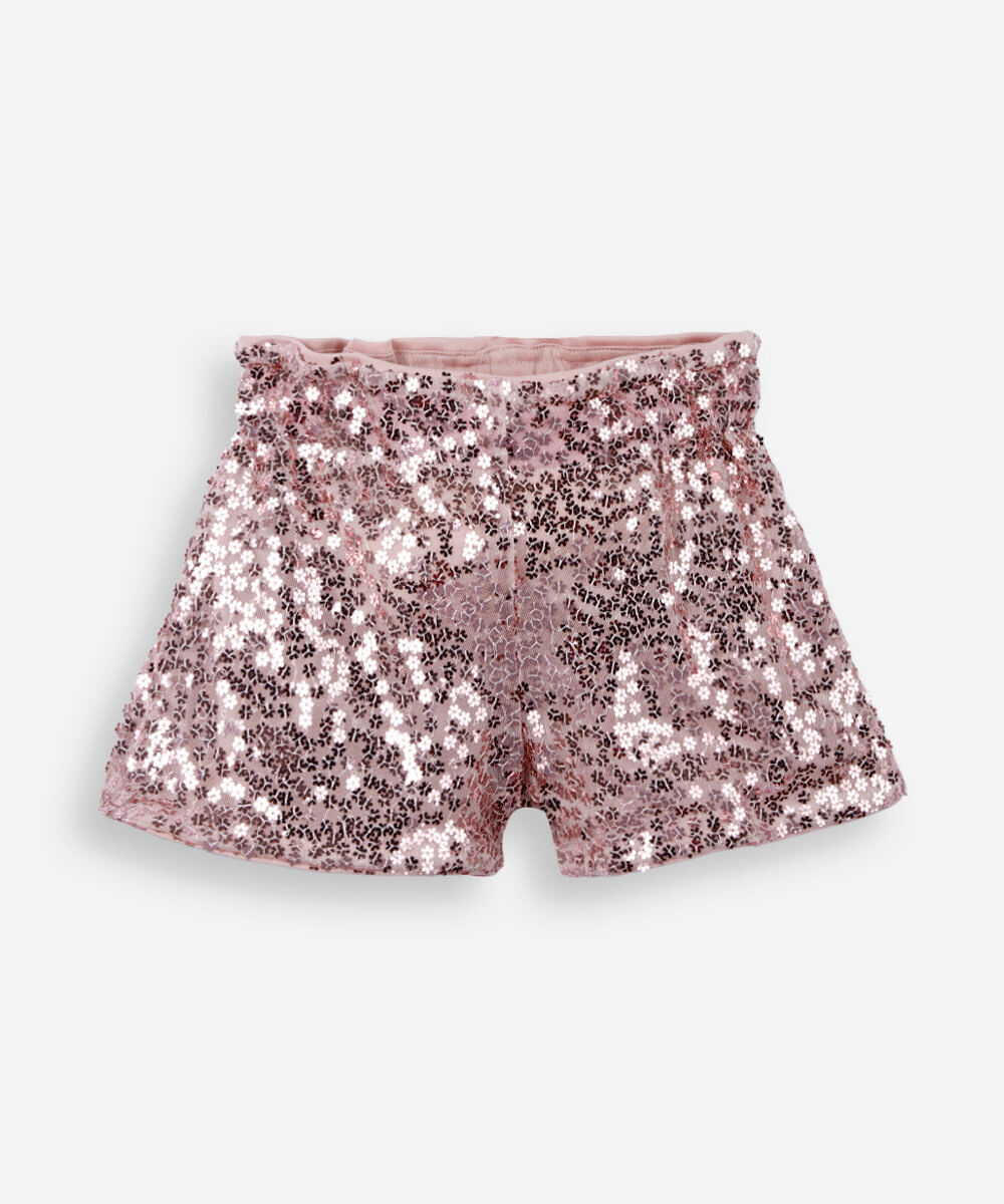 short clochard infantil de paetê rosa
