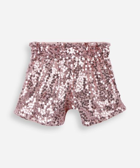 short clochard infantil de paetê rosa
