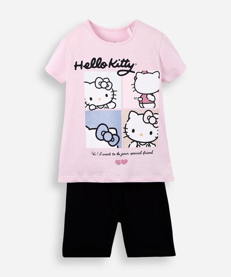 conjunto infantil de algodão hello kitty rosa
