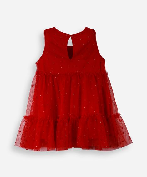 vestido infantil de tule com corações vermelho