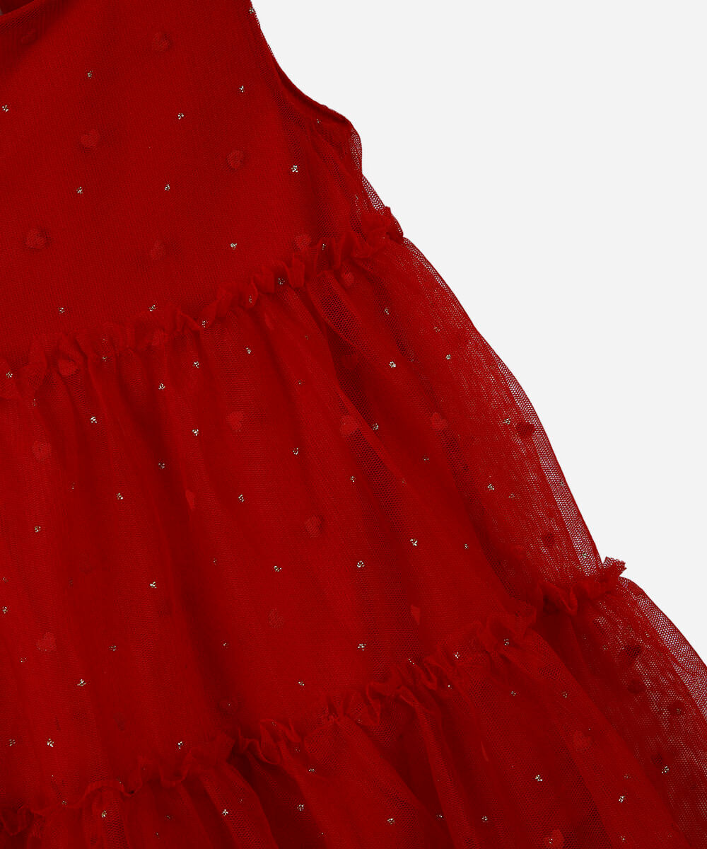 vestido infantil de tule com corações vermelho